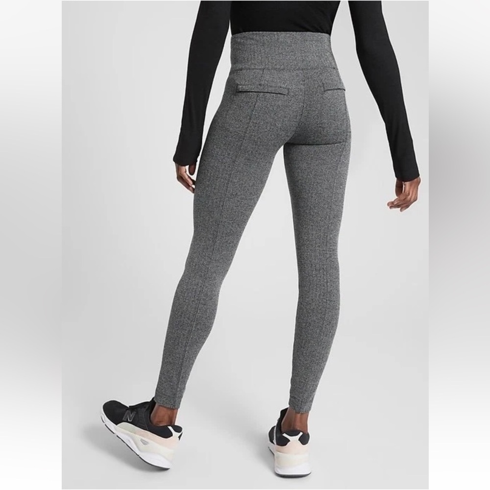 Athleta Delancey Black Herringbone Leggings Pockets Stretch Travel MP 23” Inseam